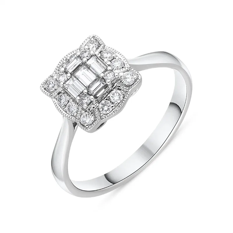 18ct White Gold 0.45ct Diamond Baguette Cut Vintage Style Cluster Ring sold by Jura Watches