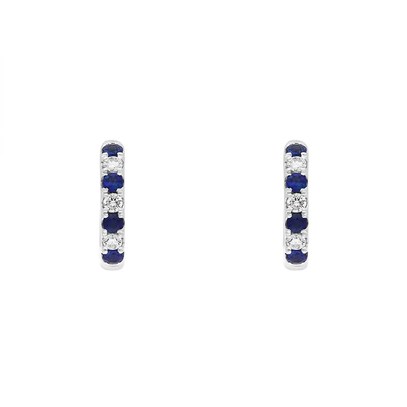 18ct White Gold Sapphire Diamond Seven Stone Hoop Earrings sold by Jura Watches