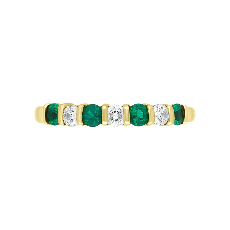 18ct Yellow Gold Emerald Diamond Seven Stone Bar Set Half Eternity Ring sold by Jura Watches product image thumbnail 2