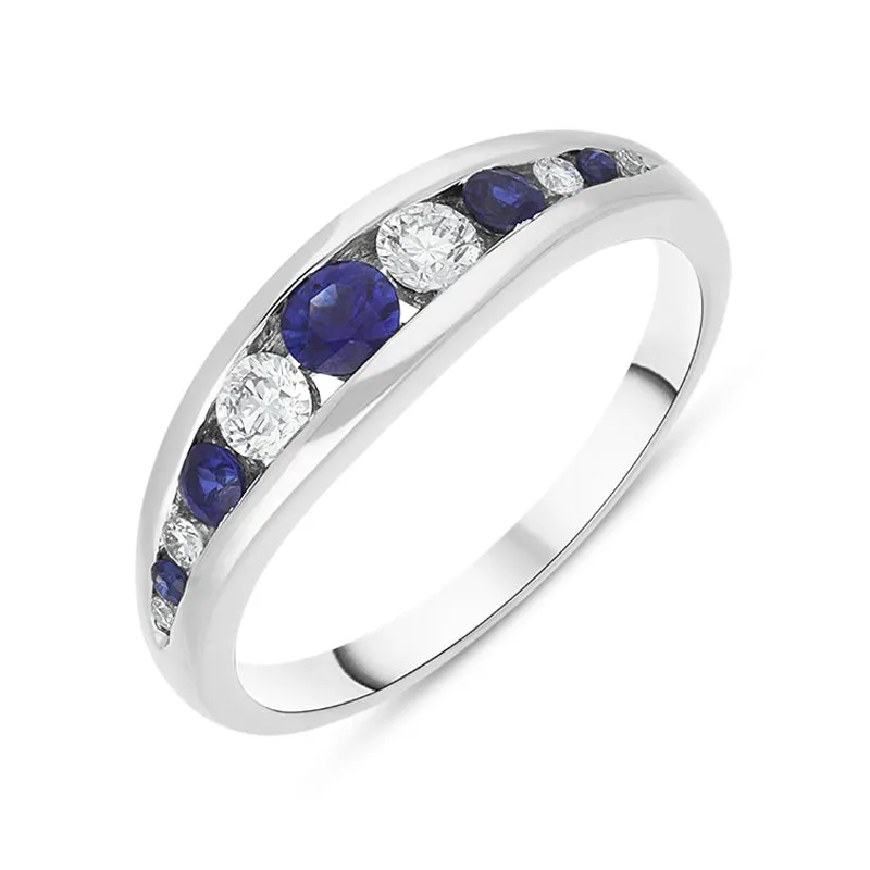 18ct White Gold Sapphire Diamond Eleven Stone Graduating Half Eternity Ring sold by Jura Watches