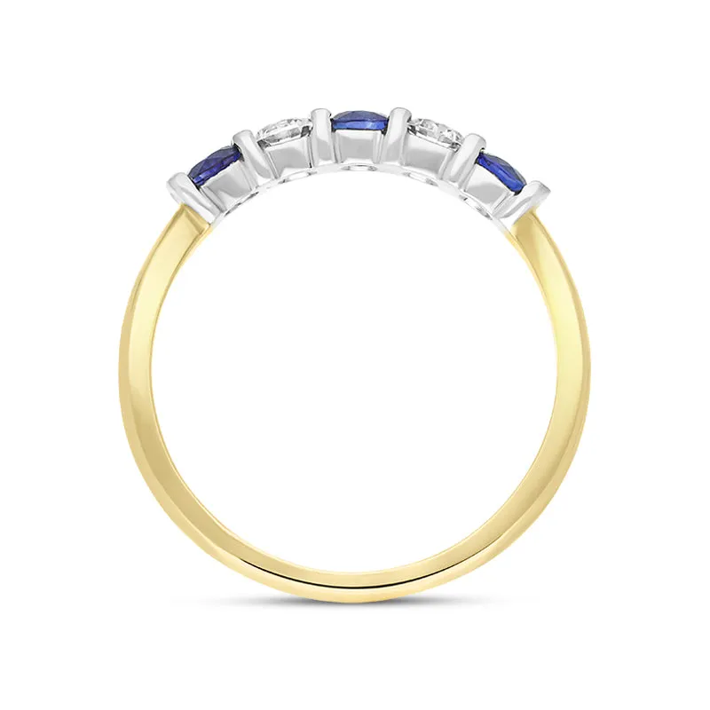 18ct Yellow Gold Sapphire Diamond Five Stone Bar Set Half Eternity Ring sold by Jura Watches product image thumbnail 3