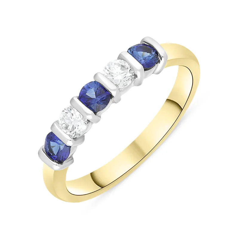 18ct Yellow Gold Sapphire Diamond Five Stone Bar Set Half Eternity Ring sold by Jura Watches