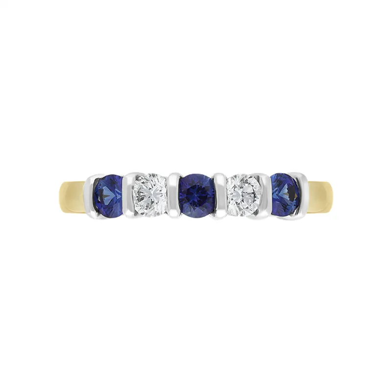 18ct Yellow Gold Sapphire Diamond Five Stone Bar Set Half Eternity Ring sold by Jura Watches product image thumbnail 2