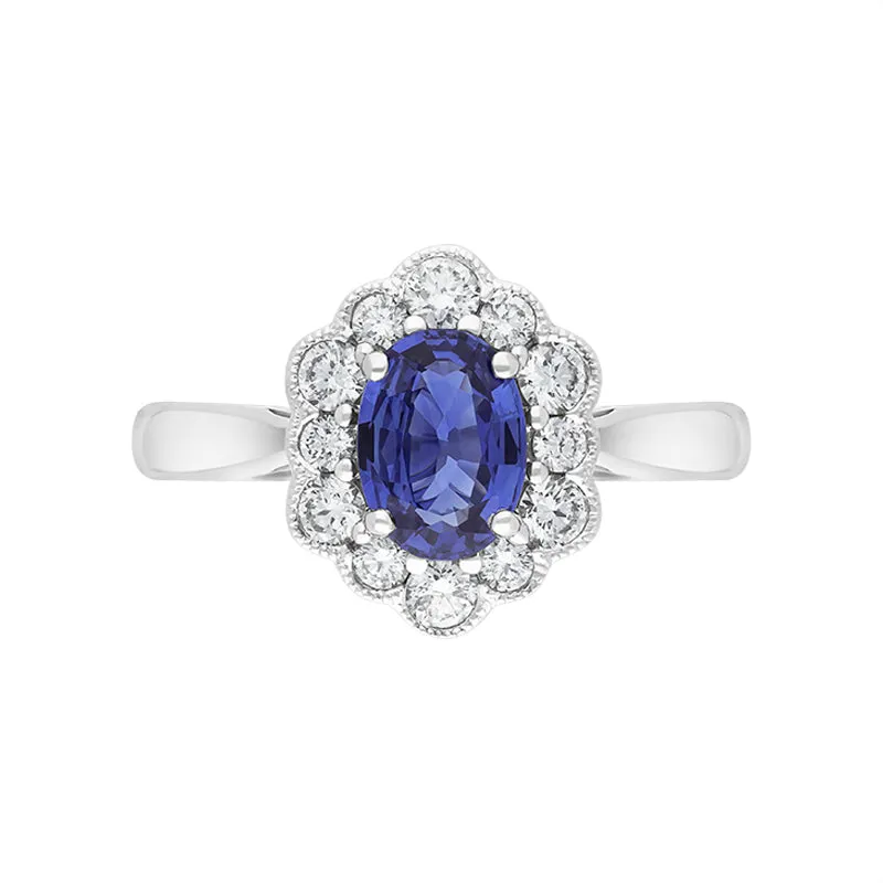 18ct White Gold 0.80ct Sapphire Diamond Oval Cluster Halo Ring sold by Jura Watches product image thumbnail 2