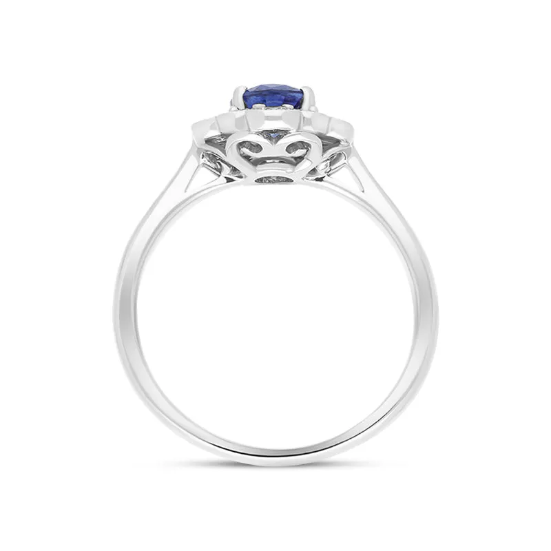 18ct White Gold 0.80ct Sapphire Diamond Oval Cluster Halo Ring sold by Jura Watches product image thumbnail 3