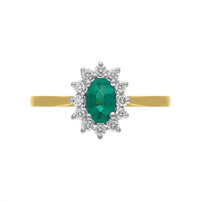 18ct Yellow Gold 0.34ct Emerald Diamond Oval Cluster Halo Ring sold by Jura Watches product image thumbnail 2