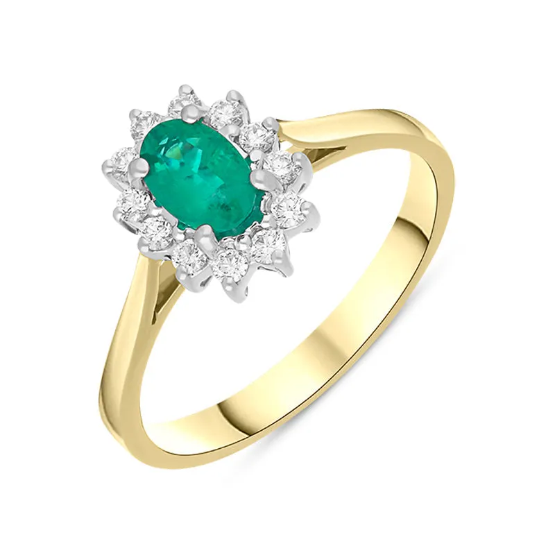 18ct Yellow Gold 0.34ct Emerald Diamond Oval Cluster Halo Ring sold by Jura Watches