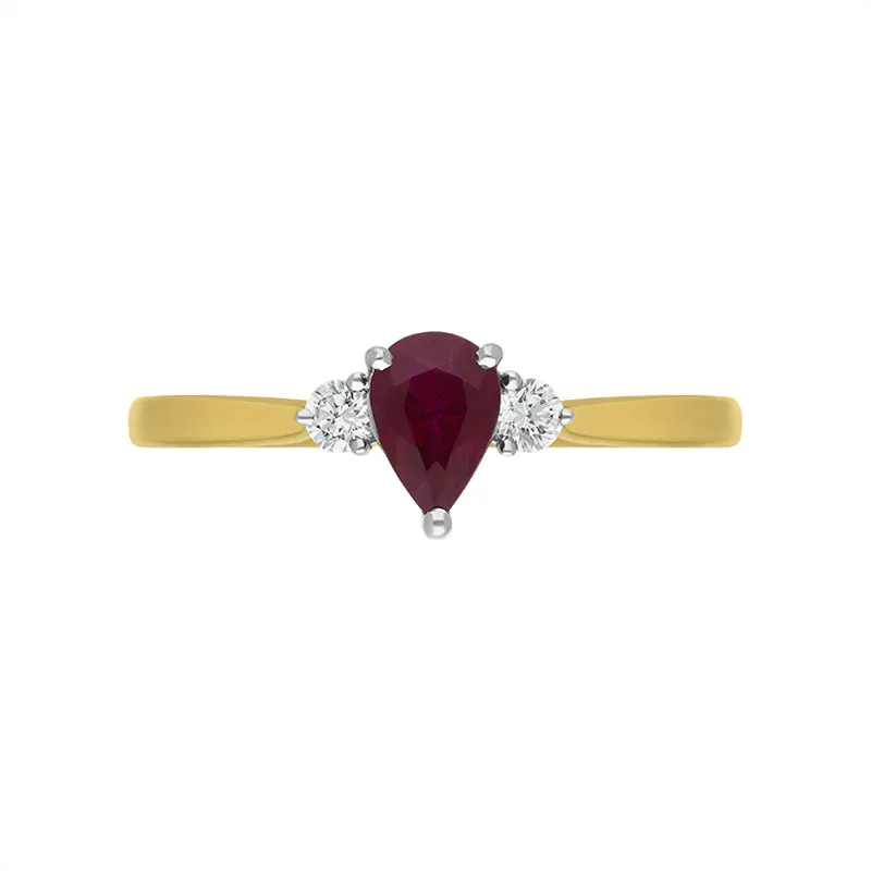 18ct Yellow Gold 0.52ct Ruby Diamond Pear Cut Three Stone Ring sold by Jura Watches product image thumbnail 2