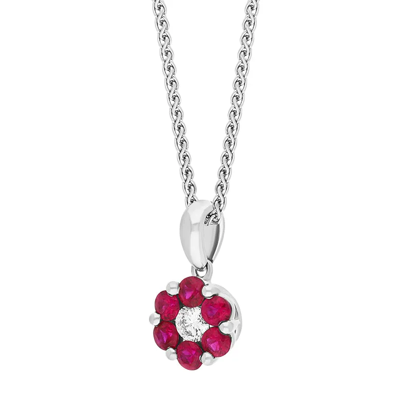 18ct White Gold Ruby Diamond Round Cluster Pendant sold by Jura Watches product image thumbnail 2