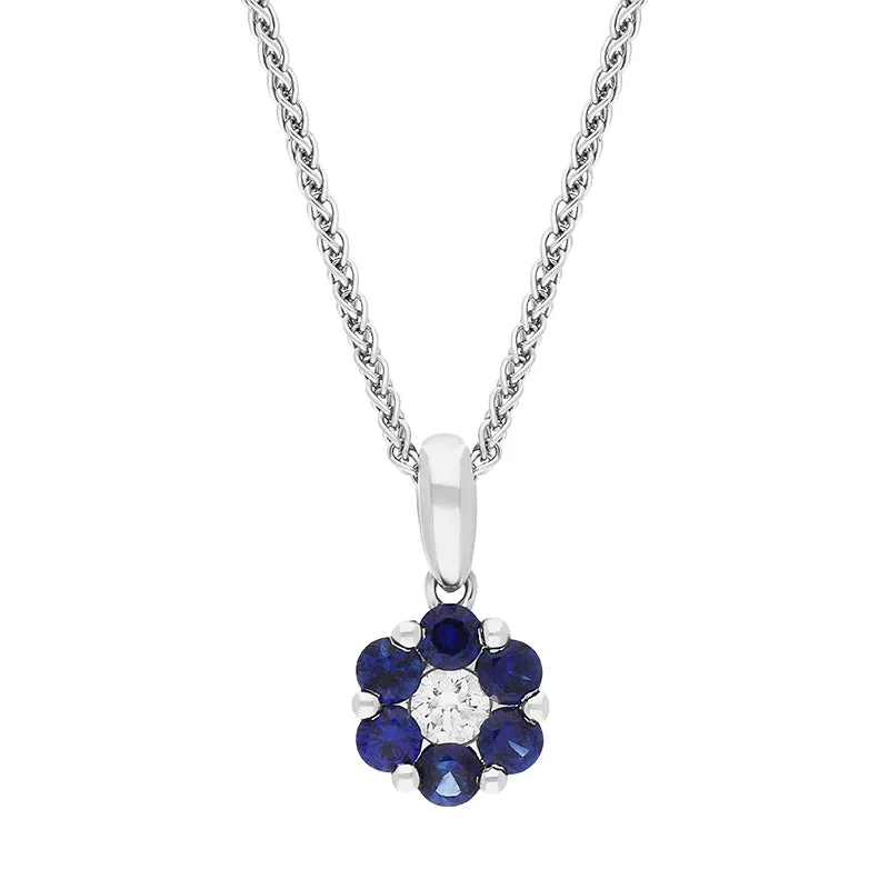 18ct White Gold Sapphire Diamond Round Cluster Pendant sold by Jura Watches
