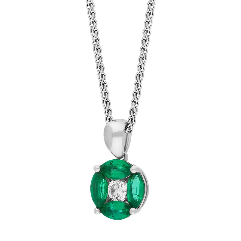 18ct White Gold Emerald Diamond Marquise Stone Round Cluster Pendant sold by Jura Watches product image thumbnail 2
