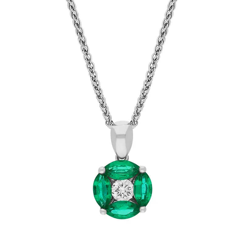 18ct White Gold Emerald Diamond Marquise Stone Round Cluster Pendant sold by Jura Watches
