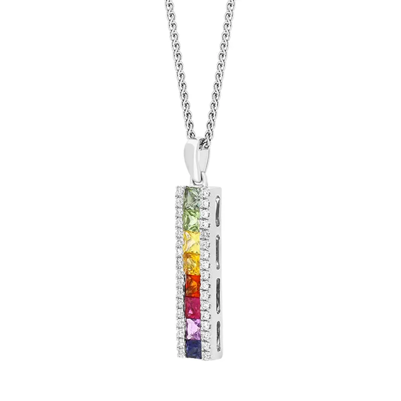 18ct White Gold Multicoloured Sapphire Diamond Bar Pendant sold by Jura Watches product image thumbnail 2