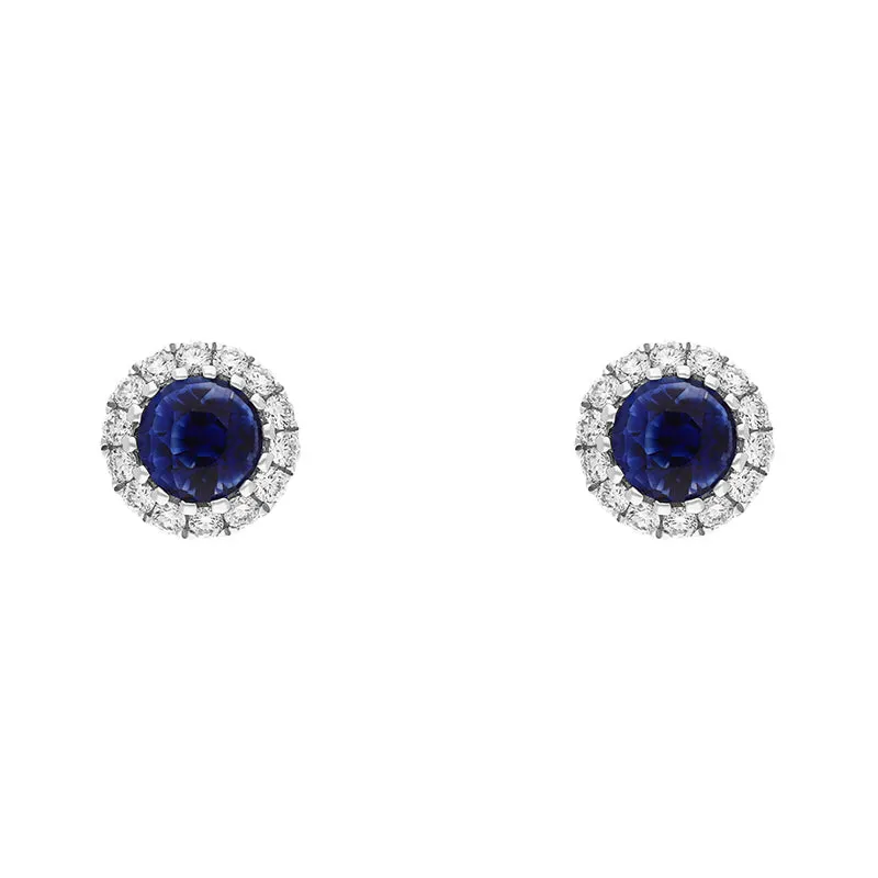 18ct White Gold Sapphire Diamond Round Cluster Stud Earrings sold by Jura Watches