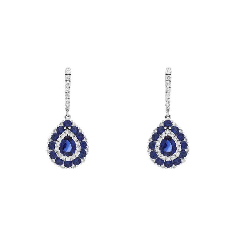 18ct White Gold Sapphire Diamond Pear Cut Drop Earrings sold by Jura Watches