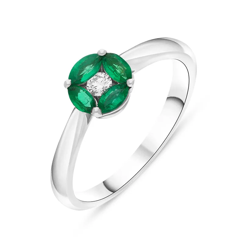 18ct White Gold Emerald Diamond Marquise Stone Round Cluster Ring sold by Jura Watches
