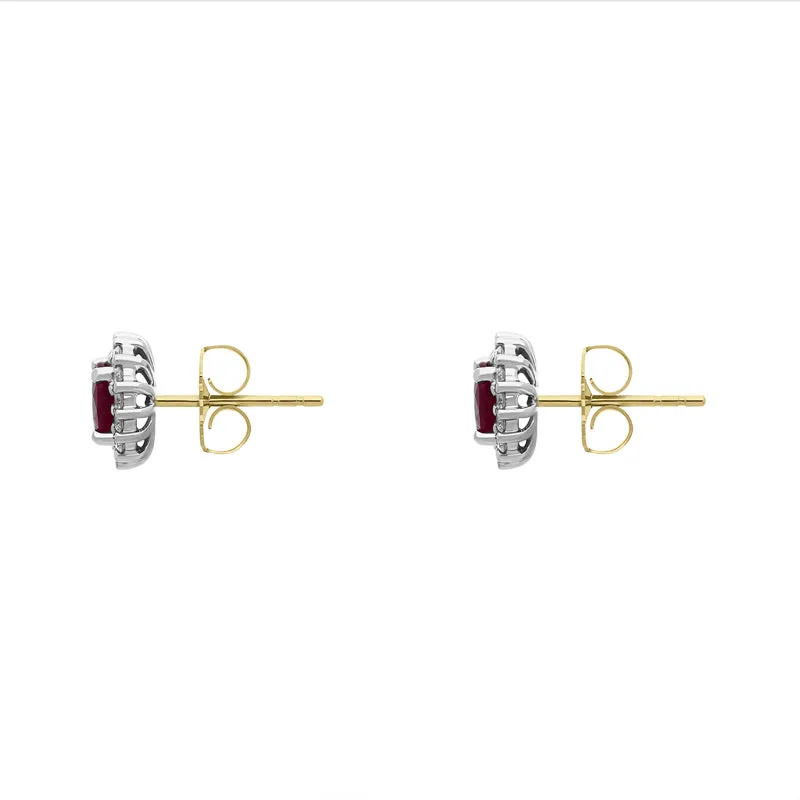 18ct Yellow Gold Ruby Diamond Oval Cluster Stud Earrings sold by Jura Watches product image thumbnail 2