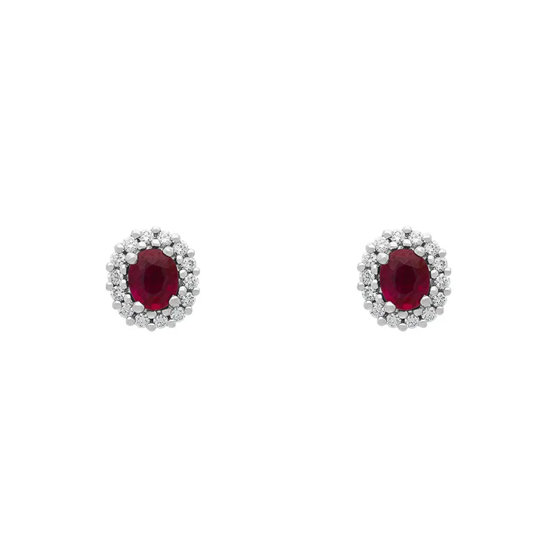 18ct Yellow Gold Ruby Diamond Oval Cluster Stud Earrings sold by Jura Watches