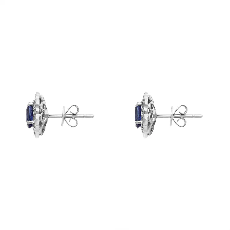 18ct White Gold Sapphire Diamond Oval Cluster Stud Earrings sold by Jura Watches product image thumbnail 2