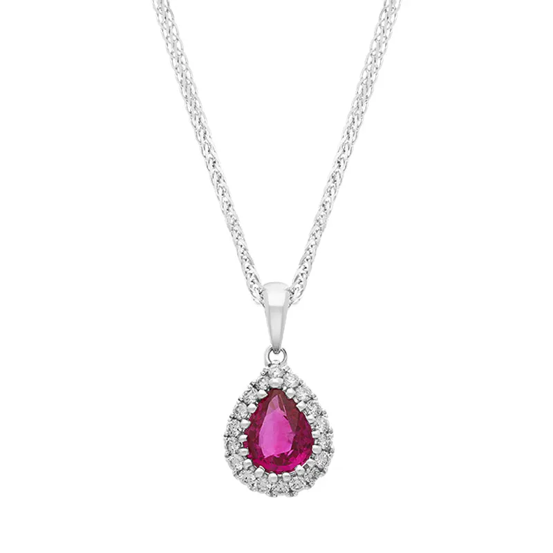 18ct White Gold Ruby Diamond Cluster Pear Pendant sold by Jura Watches