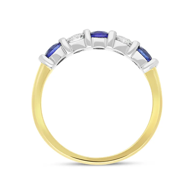 18ct Yellow Gold Sapphire Diamond Five Stone Bar Set Half Eternity Ring sold by Jura Watches product image thumbnail 3