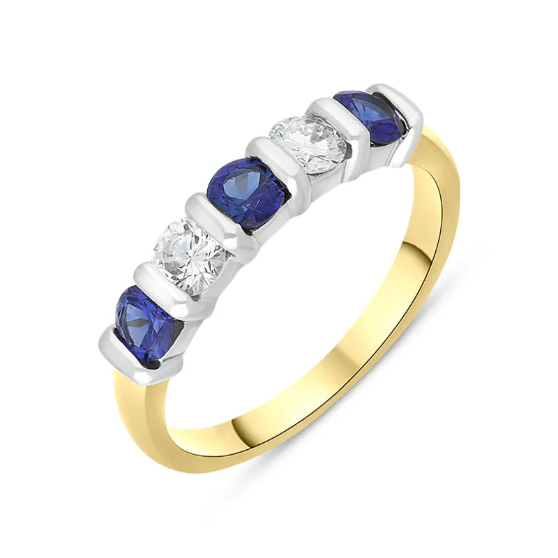 18ct Yellow Gold Sapphire Diamond Five Stone Bar Set Half Eternity Ring sold by Jura Watches