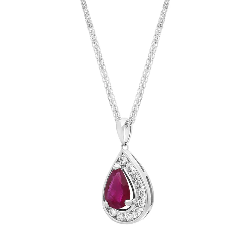 18ct White Gold Ruby Diamond Cluster Pear Pendant sold by Jura Watches product image thumbnail 2