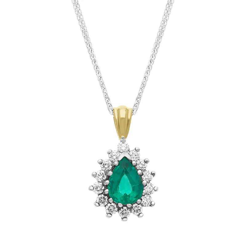 18ct Yellow Gold Emerald Diamond Cluster Pear Pendant sold by Jura Watches