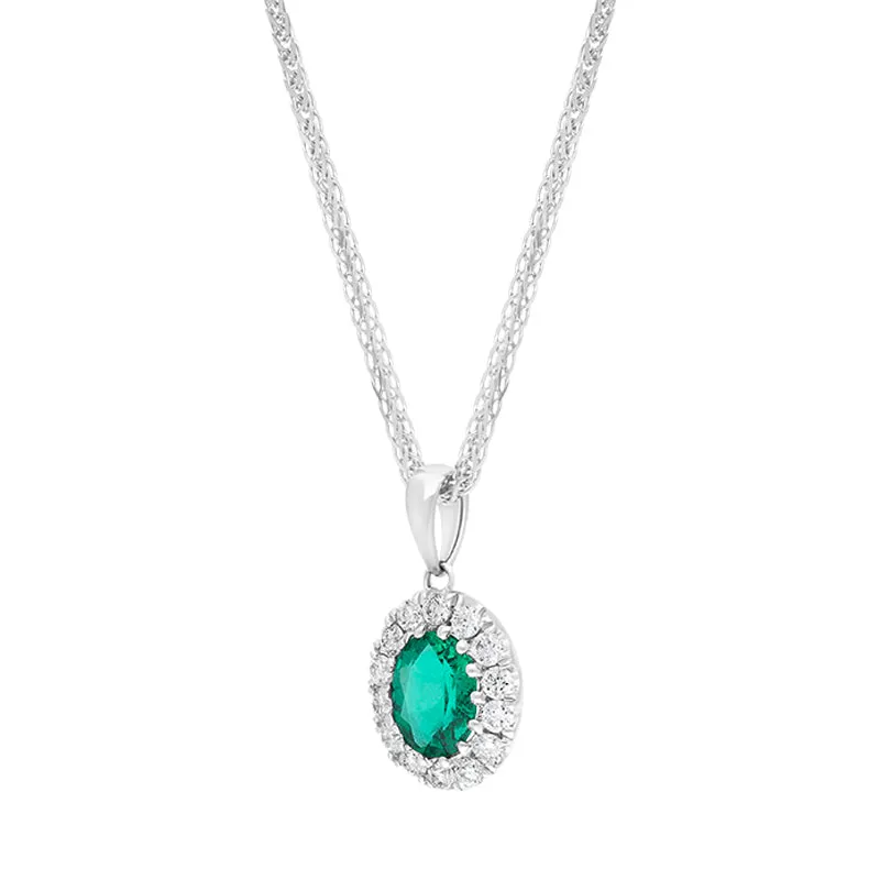 18ct White Gold Emerald Diamond Pave Oval Pendant sold by Jura Watches product image thumbnail 2