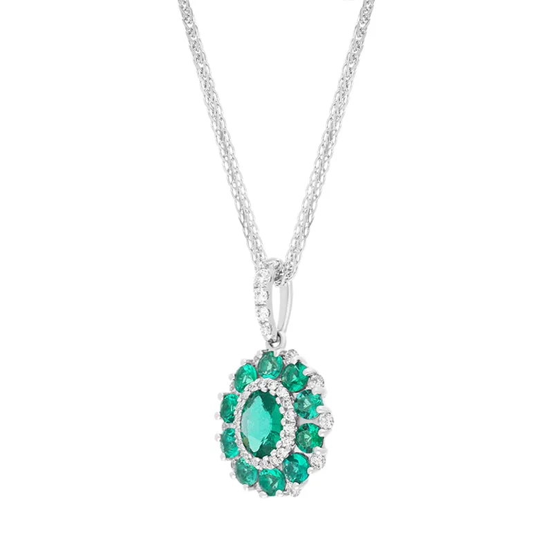 18ct White Gold Emerald Diamond Cluster Oval Pendant sold by Jura Watches product image thumbnail 2
