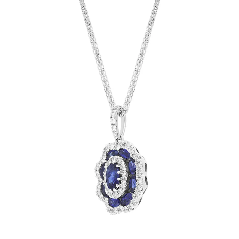 18ct White Gold Sapphire Diamond Cluster Oval Pendant sold by Jura Watches product image thumbnail 2