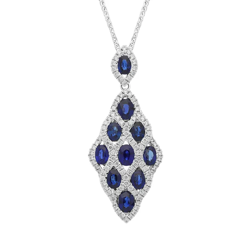 18ct White Gold Sapphire Diamond Oval Cut Lattice Pendant sold by Jura Watches
