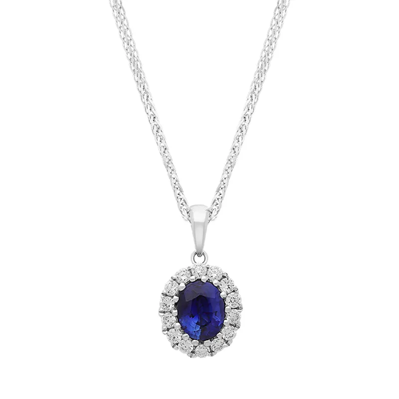 18ct White Gold Sapphire Diamond Pave Oval Pendant sold by Jura Watches