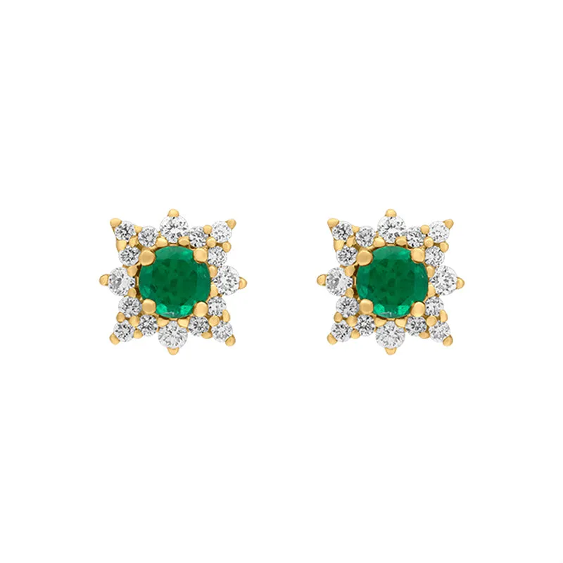 18ct Yellow Gold Emerald Diamond Star Cluster Stud Earrings sold by Jura Watches