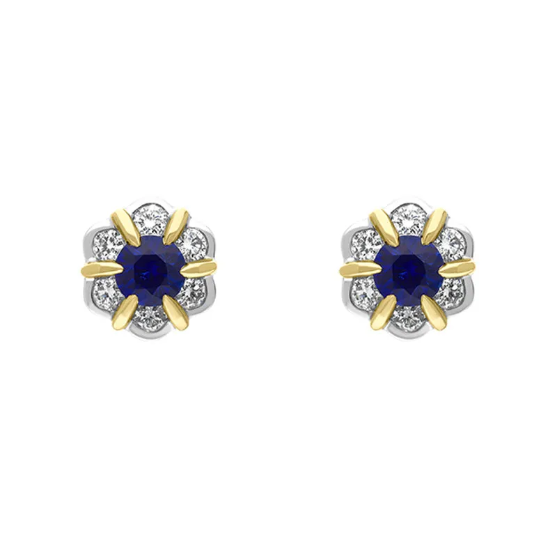 18ct Yellow and White Gold Sapphire Diamond Flower Cluster Stud Earrings sold by Jura Watches