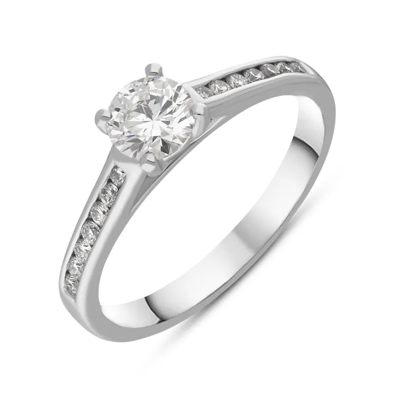 Platinum 0.66ct Diamond Brilliant Cut Solitaire Shoulder Set Ring sold by Jura Watches