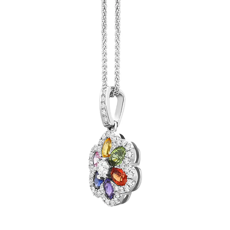 18ct White Gold Sapphire Diamond Cluster Multicolour Flower Pendant sold by Jura Watches product image thumbnail 2