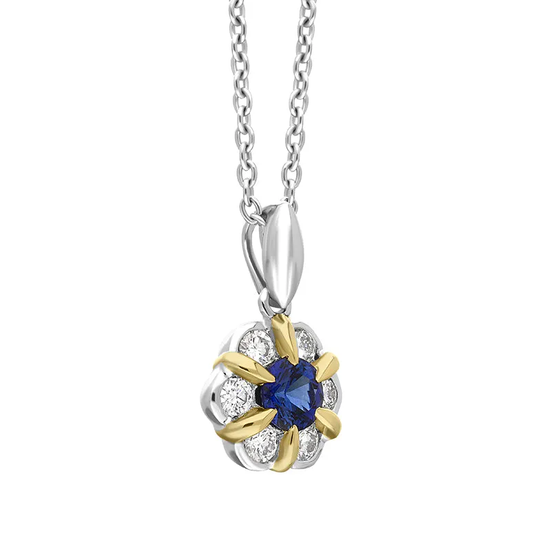 18ct White and Yellow Gold Sapphire Diamond Cluster Flower Pendant sold by Jura Watches product image thumbnail 2