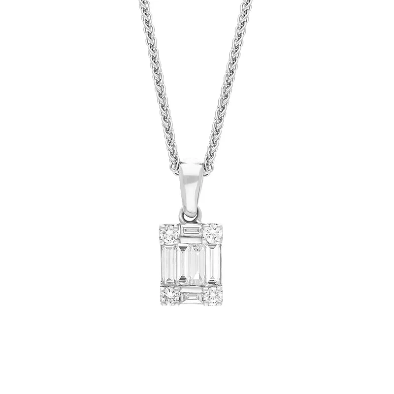 18ct White Gold 0.42ct Diamond Round Brilliant and Emerald Cut Cluster Pendant sold by Jura Watches