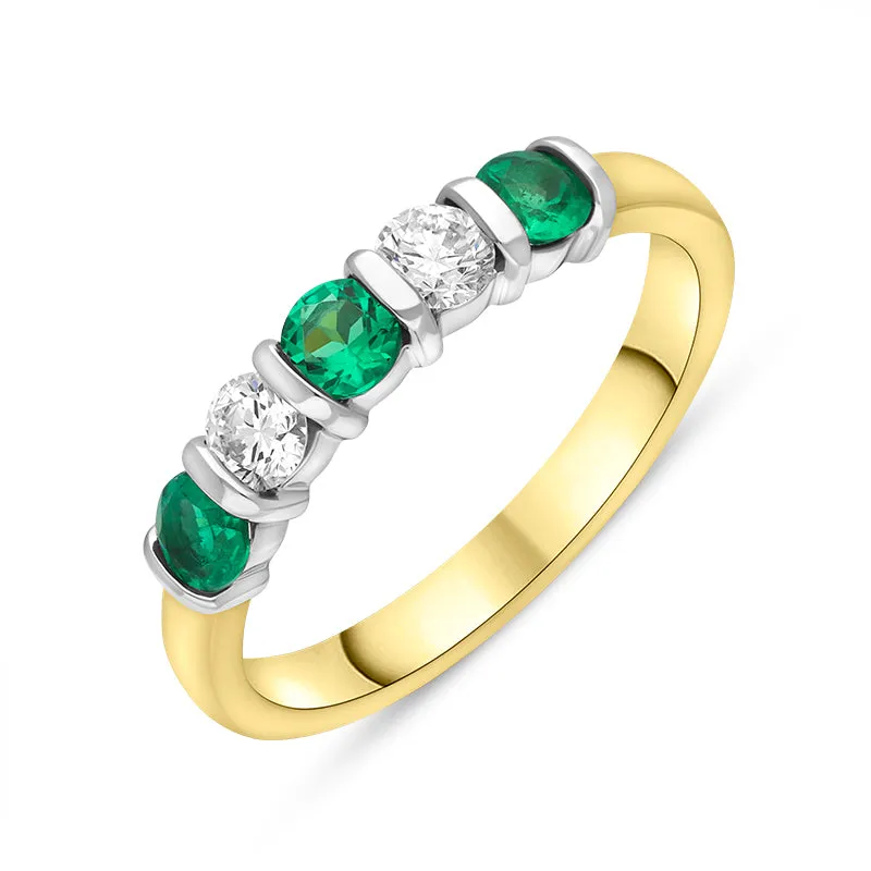 18ct Yellow Gold Emerald Diamond Half Eternity Ring sold by Jura Watches