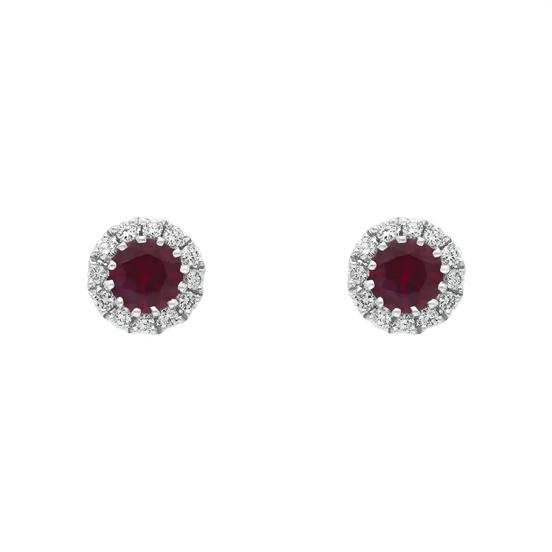 18ct White Gold 0.28ct Ruby Diamond Cluster Earrings sold by Jura Watches