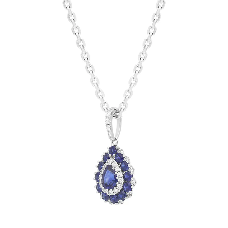18ct White Gold 0.84ct Sapphire Diamond Cluster Pear Necklace sold by Jura Watches product image thumbnail 2