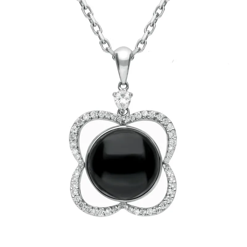 18ct White Gold Whitby Jet Diamond Open Flower Necklace D sold by Jura Watches