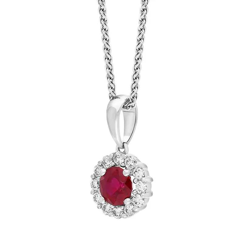 18ct White Gold Ruby Diamond Cluster Necklace sold by Jura Watches product image thumbnail 2