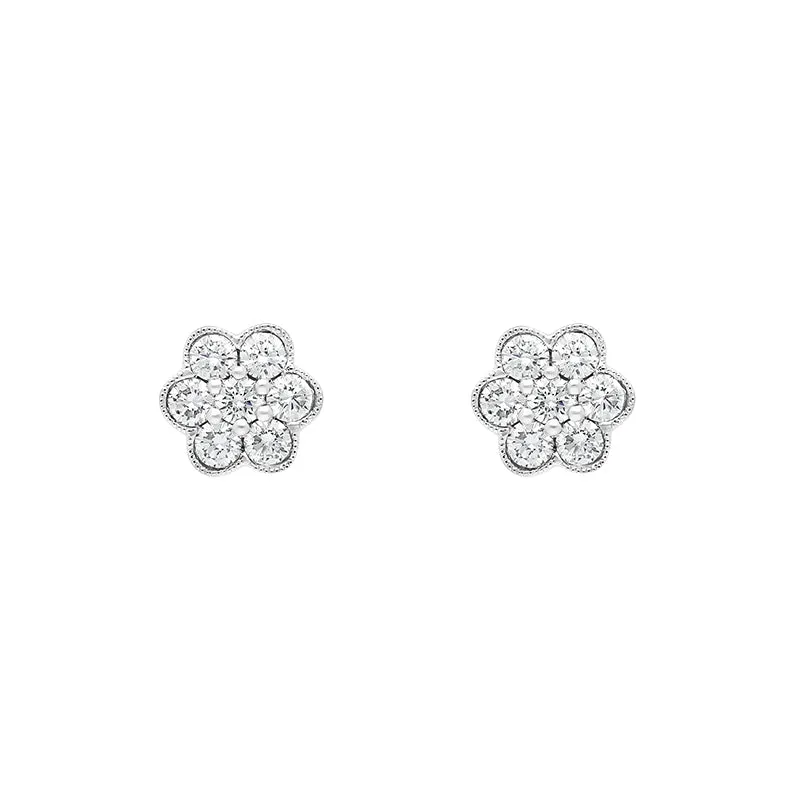 18ct White Gold 0.47ct Diamond Flower Cluster Stud Earrings sold by Jura Watches