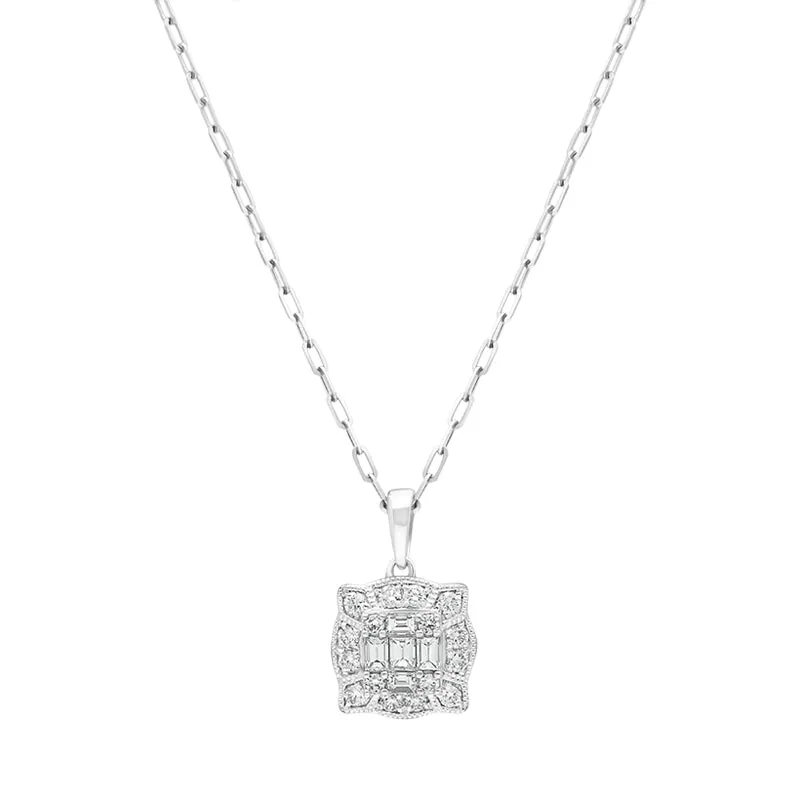 18ct White Gold 0.42ct Diamond Baguette Cut Cluster Pendant sold by Jura Watches