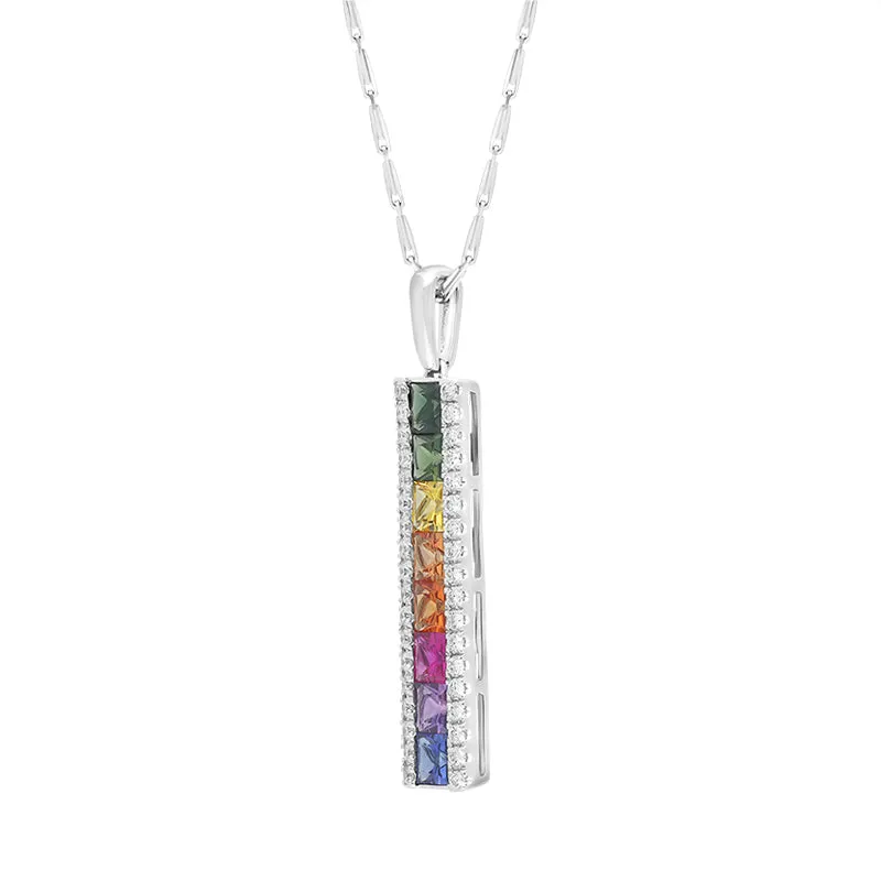 18ct White Gold Sapphire Diamond Princess Cut Multicoloured Bar Pendant sold by Jura Watches product image thumbnail 2