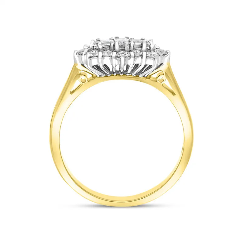 18ct Yellow Gold 0.60ct Diamond Baguette Cut Vintage Style Cluster Ring sold by Jura Watches product image thumbnail 3