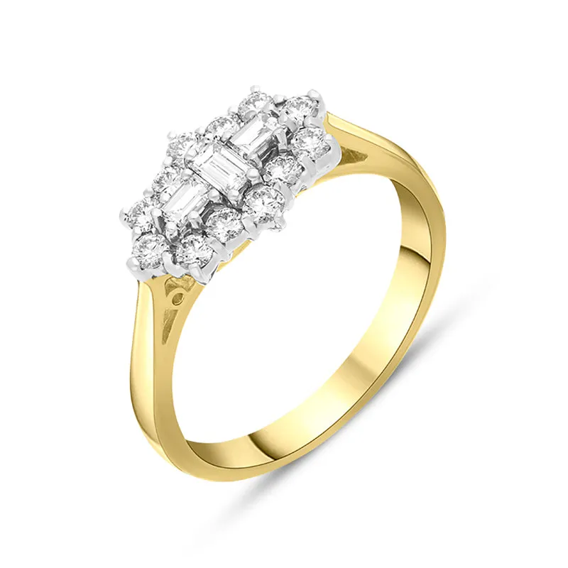 18ct Yellow Gold 0.60ct Diamond Baguette Cut Vintage Style Cluster Ring sold by Jura Watches
