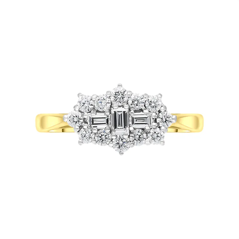 18ct Yellow Gold 0.60ct Diamond Baguette Cut Vintage Style Cluster Ring sold by Jura Watches product image thumbnail 2